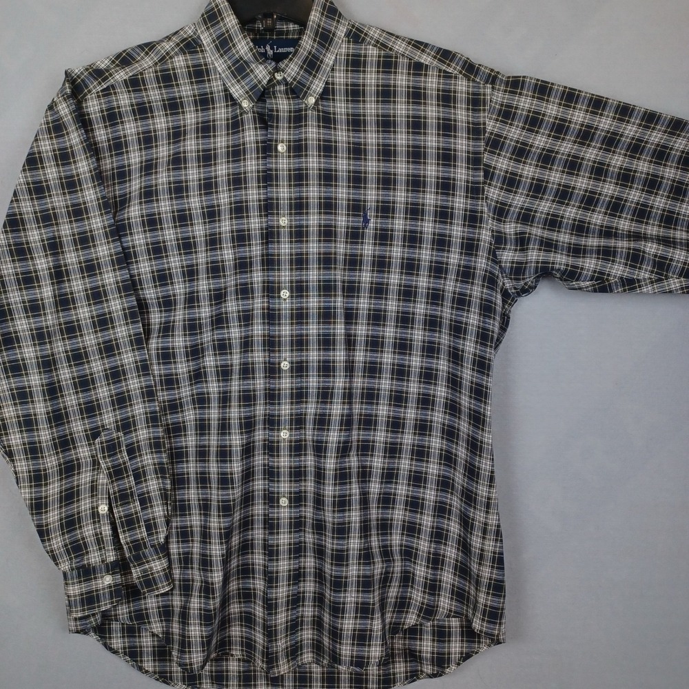 Polo Ralph Lauren Blair's Shirt Mens M Blue Green Plaid 100% Cotton Long Sleeve